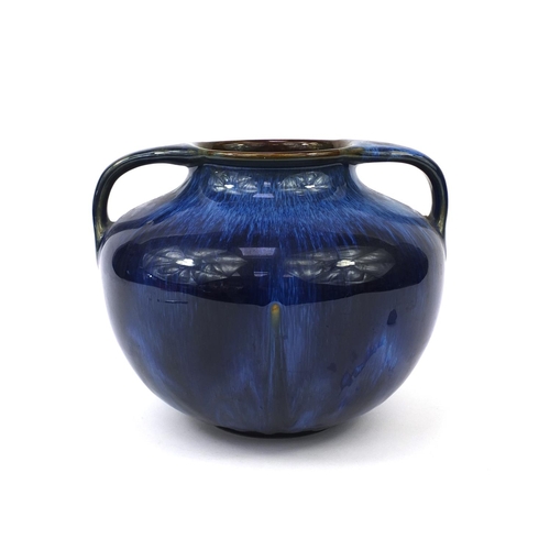 640 - Bourne Denby twin handled blue glazed vase, 21cm high