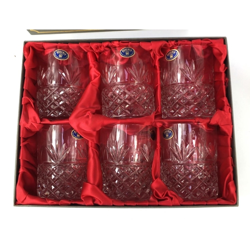 243 - Glassware comprising set of six Bohemian Crystal tumblers with box, Bohemian three footed fish and a... 