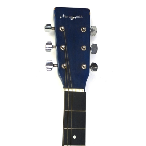 717 - Martin Smith blue acoustic guitar, model number W-100-BL-PK, 102cm in length