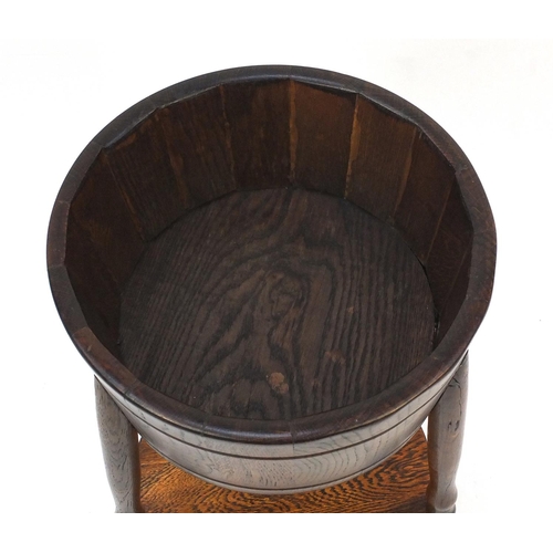 81 - Oak barrel planter with under tier, 64cm high x 36cm in diameter