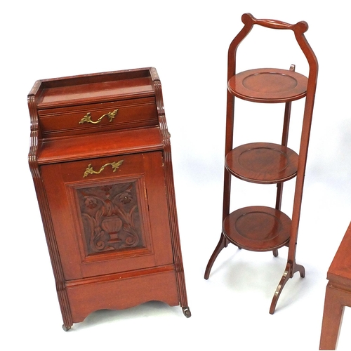 83 - Occasional furniture comprising Oriental hardwood telephone table, folding three tier cake stand and... 