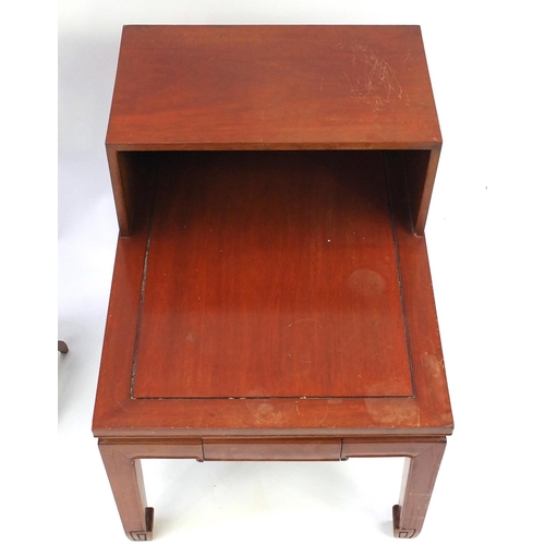 83 - Occasional furniture comprising Oriental hardwood telephone table, folding three tier cake stand and... 