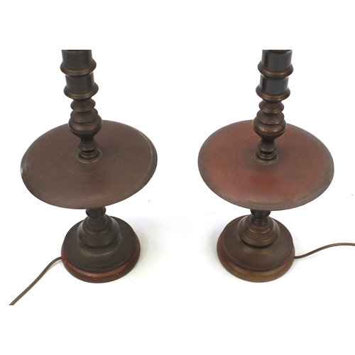 638 - Pair of brass table lamps, each 53cm high