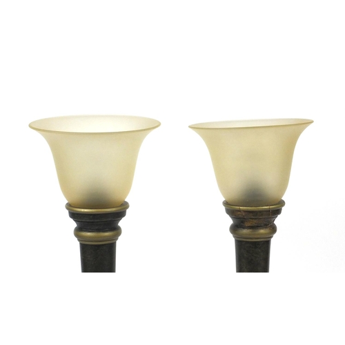 311 - Pair of bronzed table uplighters with glass shades, each 44cm high