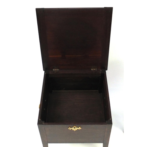 82 - Mahogany work box with brass handles together with a folding oak occasional table, the largest 53cm ... 