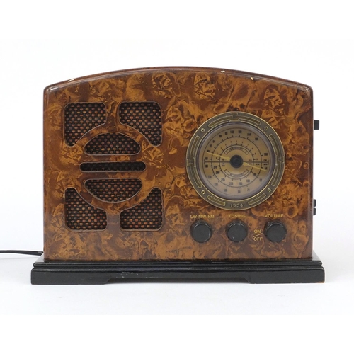 206 - Retro steepletone marbleised radio, 21cm high