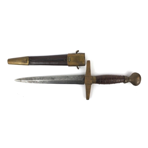 781 - Military interest dagger with leather sheath, 31cm in length