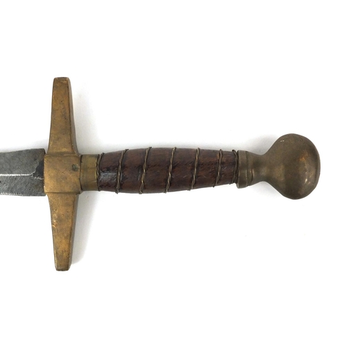 781 - Military interest dagger with leather sheath, 31cm in length