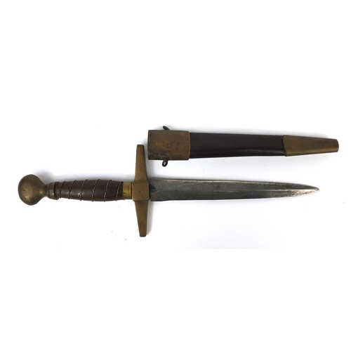 781 - Military interest dagger with leather sheath, 31cm in length