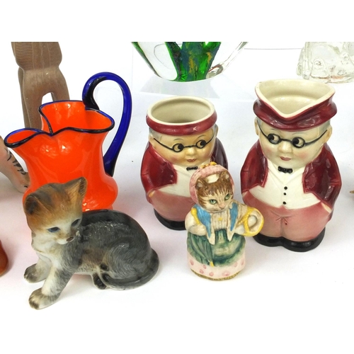 510 - Assorted china and glassware including Russian USSR Tiger cub, Beswick Beatrix Potter figure, Goebel... 