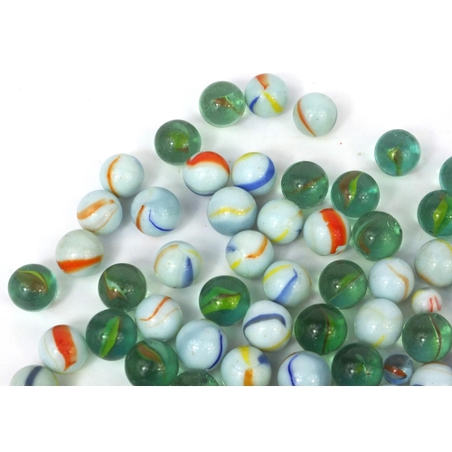 531 - Collection of mostly cats eye and milk glass marbles