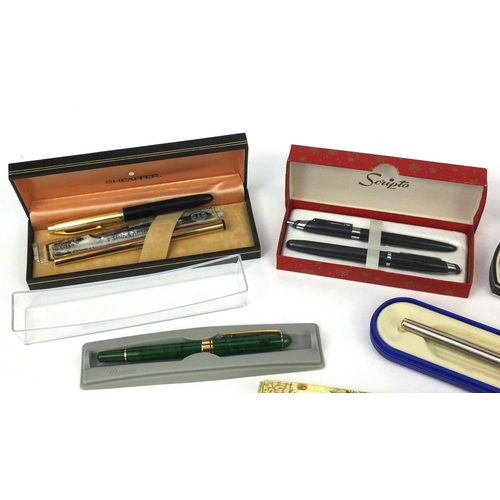 444 - Collection of fountain and ballpoint pens including Sheaffer and Messenger examples