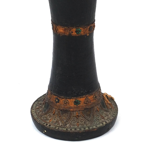 80 - African skin drum with hand painted and sequin decoration, 68cm high