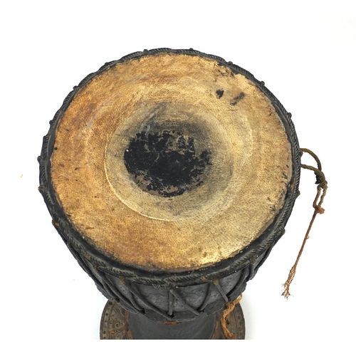 80 - African skin drum with hand painted and sequin decoration, 68cm high