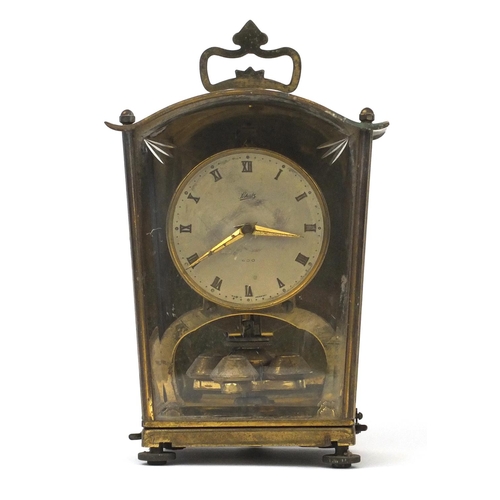 257 - Schatz German brass cased carriage clock with bevelled glass front and sides, 21cm high