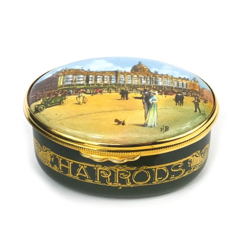 424 - Harrods House of Ashleigh enamelled trinket box with hinged lid, 6.5cm long with box