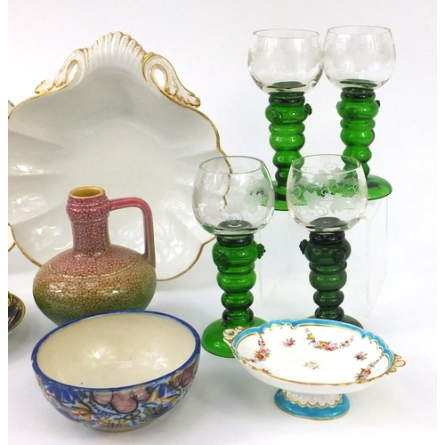 494 - Group of Victorian and later china and glassware including a pair of French porcelain shell shaped b... 