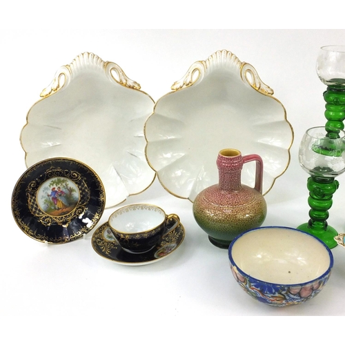 494 - Group of Victorian and later china and glassware including a pair of French porcelain shell shaped b... 