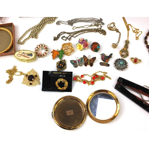 388 - Box of vintage and later costume jewellery including necklaces, brooches, earrings etc and a Victori... 