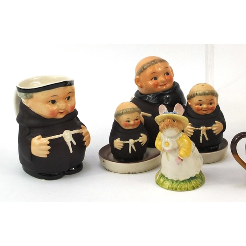 527 - Collectable china including a large Royal Doulton Lord Nelson Toby Jug, Goebel Monk cruet, miniature... 