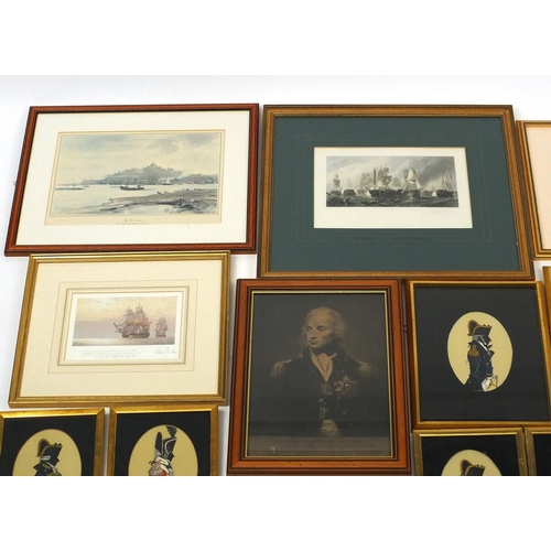 567 - Group of Lord Nelson and other silhouette prints, a pencil signed limited edition 'Victory' print et... 