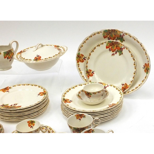 581 - Grindley cream petal patterned dinner/tea service including teapot, dinner plates, cups, saucers etc