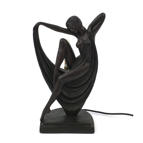 199 - Bronze style Art Deco lady table lamp, 36cm high