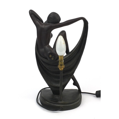 199 - Bronze style Art Deco lady table lamp, 36cm high