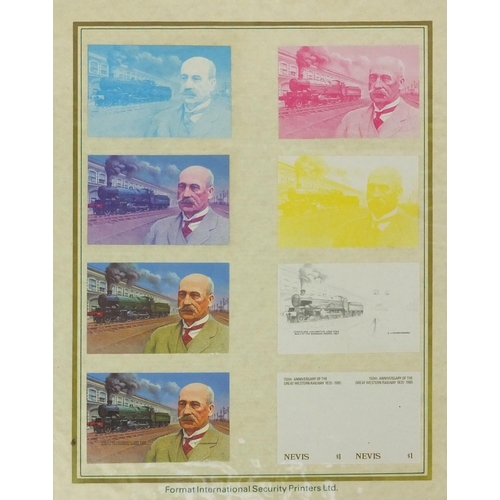 757 - Three sets of the nevis philatelic bureau progressive stamps - 150th anniversary of the great wester... 