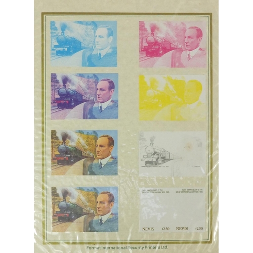 757 - Three sets of the nevis philatelic bureau progressive stamps - 150th anniversary of the great wester... 