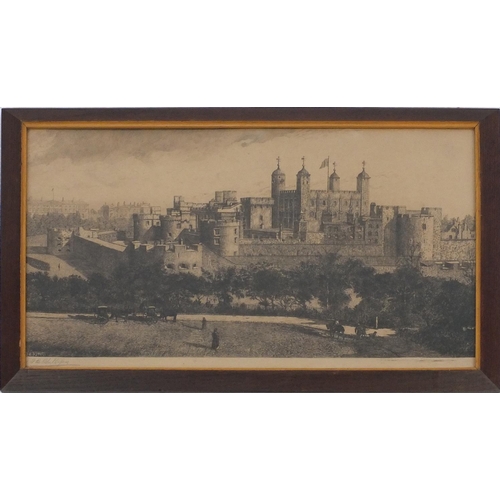 647 - 19th century black and white engraving, London, pencil signed FB Phillips, oak framed, 58cm x 37cm e... 