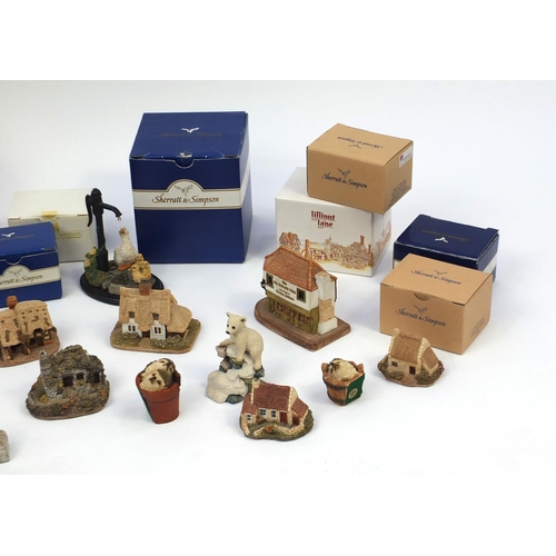 590 - Group of Lilliput Lane and Sherratt & Simpson models including cottages and animals, some boxed