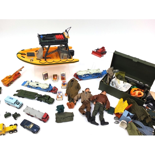 576 - Collection of vintage action men and accessories, die cast vehicles including Dinky and Corgi exampl... 