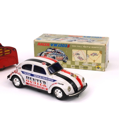 256 - 1930's Buddy L Pressed steel truck and a boxed Japanese tin plate VW Beetle