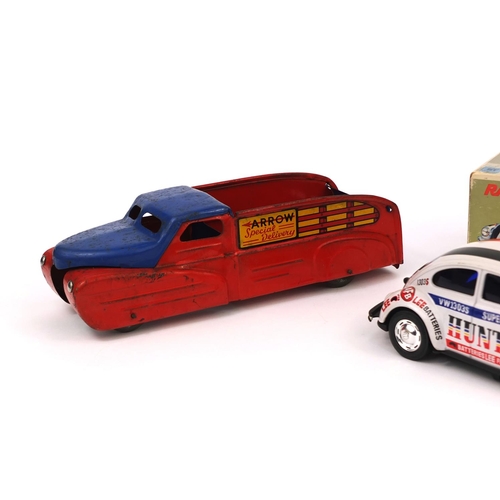 256 - 1930's Buddy L Pressed steel truck and a boxed Japanese tin plate VW Beetle