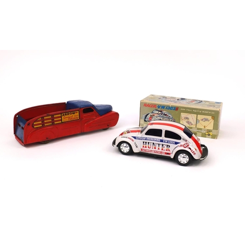 256 - 1930's Buddy L Pressed steel truck and a boxed Japanese tin plate VW Beetle