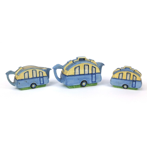 2224 - Burleigh Ware three piece tea service each in the form of  caravan, each with factory marks to the b... 