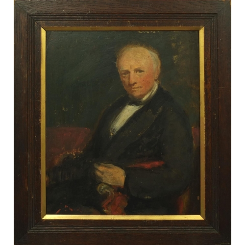 2225 - 19th century oil onto panel, portrait, seated gentleman, bearing a signature Charles, framed, 37cm x... 