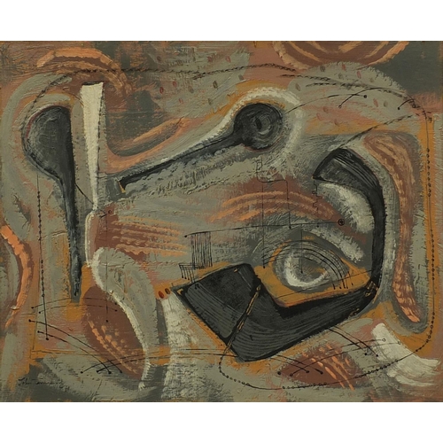 2060 - Oil onto board, abstract composition, bearing a signature John Tunnard 50, part label verso, framed,... 