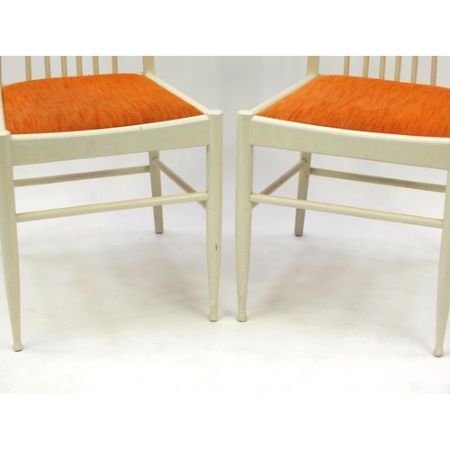 2032 - Pair of 1970's Finnish Asko stick back chairs with orange upholstered seats, each 87cm high