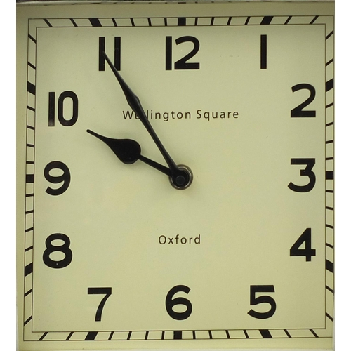 2048 - Oversized Wellington Square of Oxford chrome and leather effect clock in the form of a pocket watch,... 