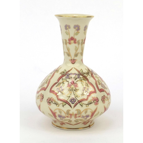 2073 - Zsolnay Hungary vase hand painted with floral motifs, factory marks to the base, 15cm high