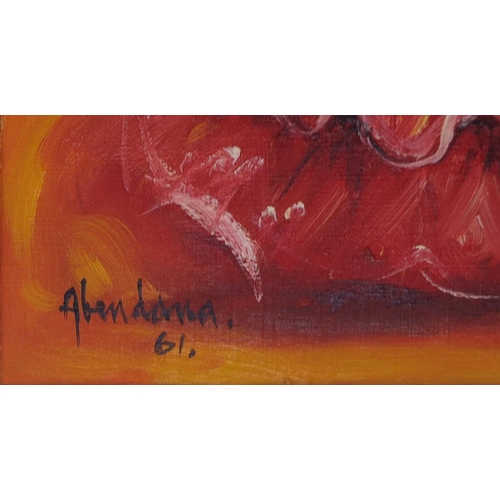 2176 - 1960's oil on canvas, Flamenco dancers, bearing a signature Abendana 61, stamped verso, framed, 59cm... 