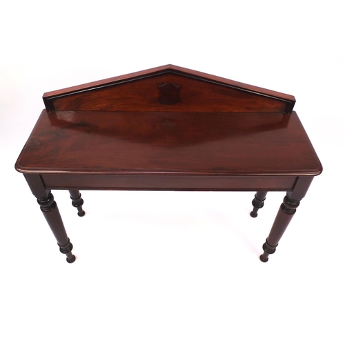 2022 - Victorian mahogany side table, fitted with an end drawer, on ring turned legs, 100cm high x 120cm wi... 