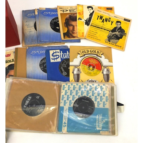 2159 - Three cases of 45RPM vinyl records including Buddy Holly, The Crickets, Ricky Nelson and Duran Eddy ... 