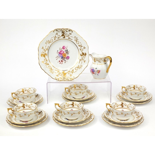 2109 - Copeland Spode part tea set with floral decoration, comprising six trios's, jug and side plate, each... 