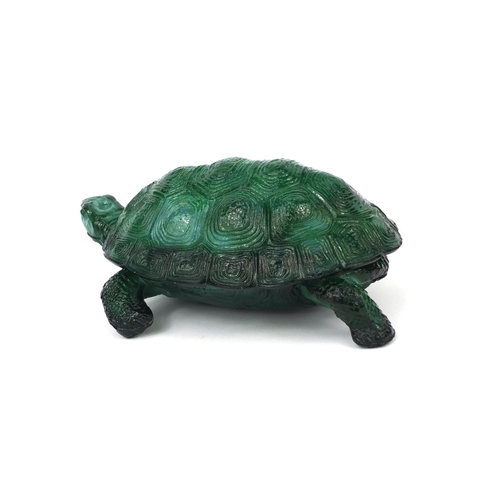 2100 - Malachite glass tortoise shaped pot and cover, 20cm in length