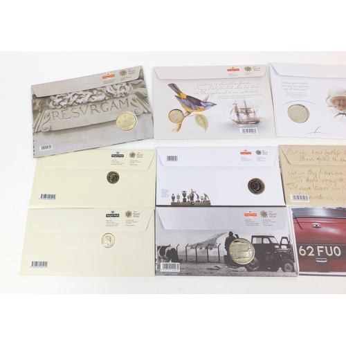 2307 - Nine numismatist coin covers including Charles Darwin, 2009 two pound, Concorde, The mini 50th Anniv... 