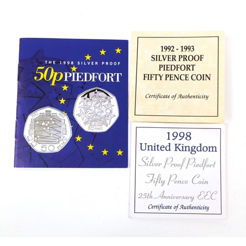 2304 - Two silver proof coin sets comprising 1992-1993 Piedfort fifty pence two coin set and 2011 UK WWF 50... 