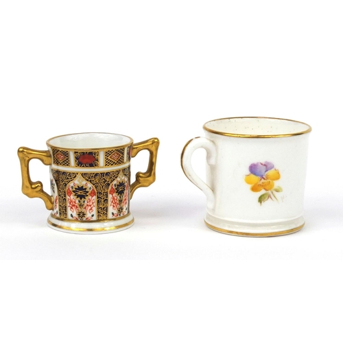 2078 - Miniature Royal Worcester cup hand painted with flowers, together with a miniature Royal Crown Derby... 